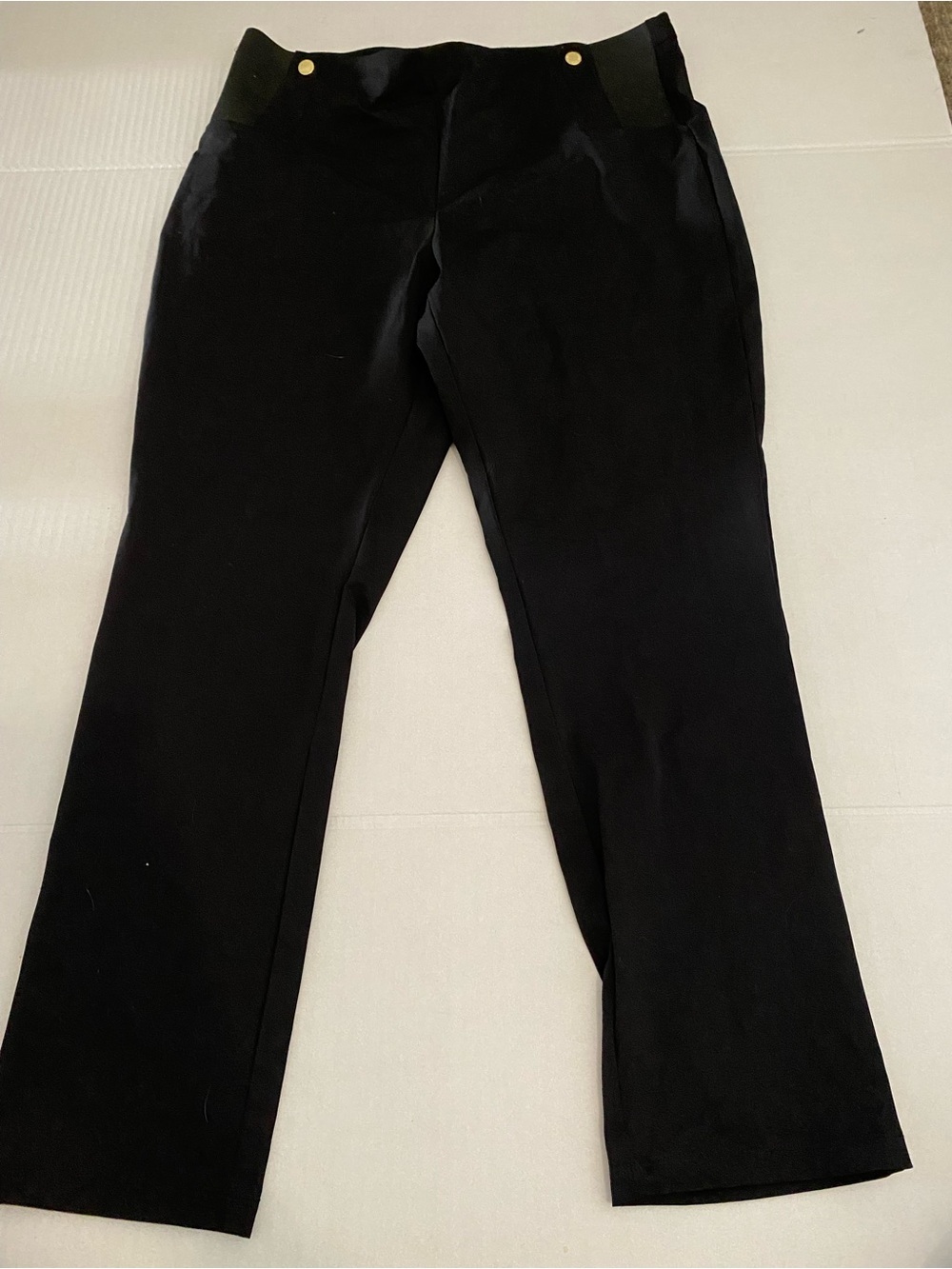 Anne Klein Black Straight-Leg Pull-On Pants with Gold Accents Size Large